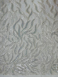 Beaded Fire Design Fabric - Off-White - Fire Flame Design Sequins and Beads on Mesh by Yard