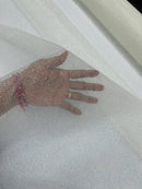 Shimmer Glitter Mesh Fabric - Off-White - Shiny Glitter Dots Design on Lace Mesh Sold By Yard