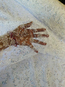 Beaded Floral Plant Design - Off-White - Embroidered Beaded Flower Plants Sequins Fabric By Yard