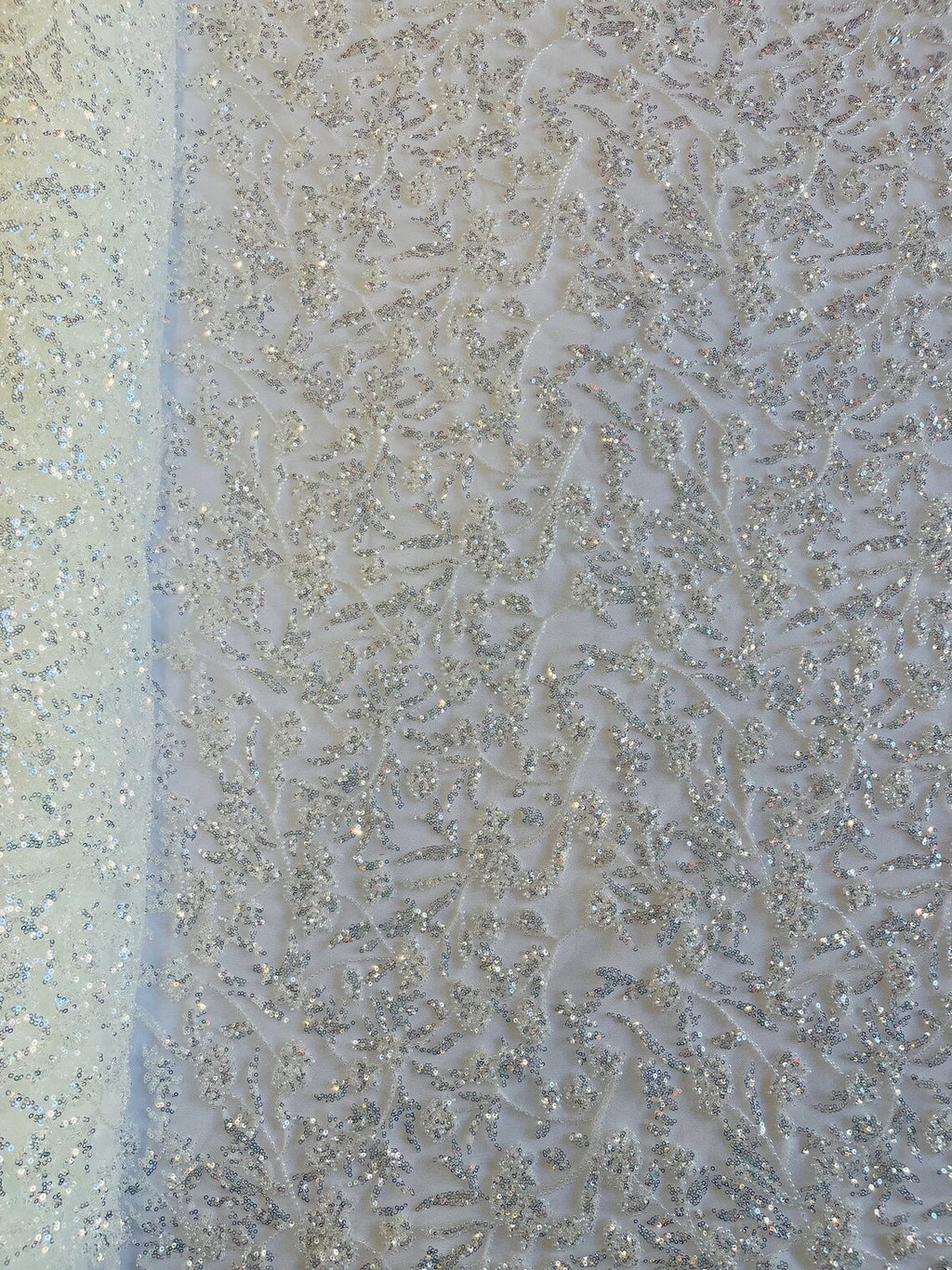 Beaded Floral Plant Design - Off-White - Embroidered Beaded Flower Plants Sequins Fabric By Yard