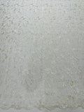 Corded Sequin Floral Fabric - Off-White - Embroidery Design With Sequins on a Mesh Lace Fabric Sold By Yard