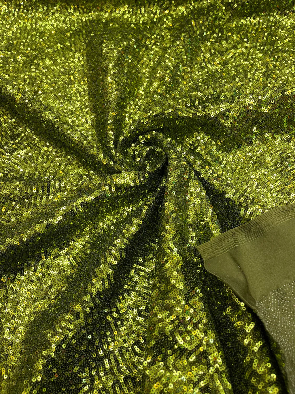 Mini Glitz Sequins Milliskin - Olive - 4 Way Stretch Milliskin Nylon Spandex Fabric Sold By Yard
