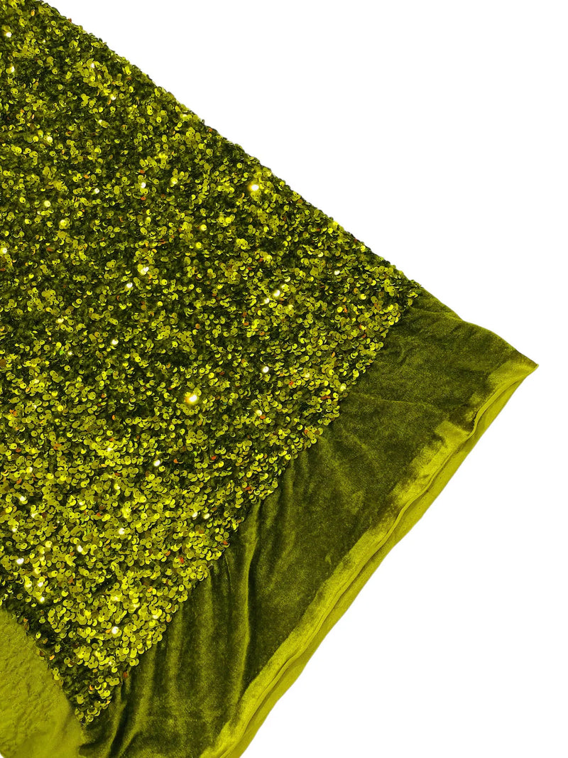 Stretch Velvet Sequins Fabric - Olive - Velvet Sequins 2 Way Stretch 58/60” By Yard