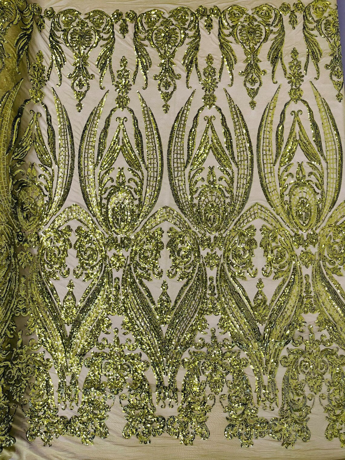 Damask Sequins Fabric - 4 Way Stretch Big Damask Sequins Fabric - Pick Color - 25 Yard Roll