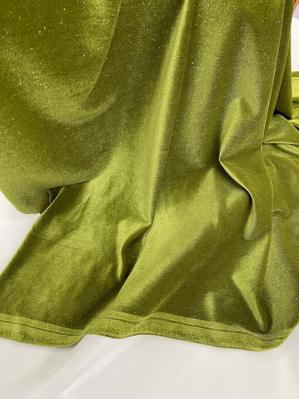 Glitter Stretch Velvet Fabric - 58"/60 Stretch Shimmer Glitter Velvet Fabric By Yard