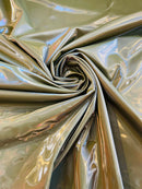 Latex Shiny Vinyl - Olive Green - 4 Way Stretch Milliskin Vinyl Spandex Latex Fabric Sold by Yard