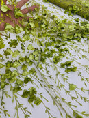 3D Flower Glitter Fabric - Olive Green - Flower Design on Glitter Mesh Fabric Sold By Yard