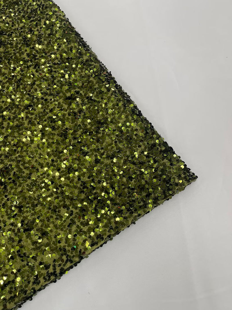 Stretch Velvet Sequins Fabric - Olive Green - Velvet Sequins 2 Way Stretch 58/60” By Yard