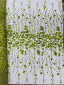 3D Flower Glitter Fabric - Olive Green - Flower Design on Glitter Mesh Fabric Sold By Yard