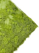 Corded Floral 3D Fabric - Olive Green - Embroidered Floral Design on Lace Mesh Fabric by Yard