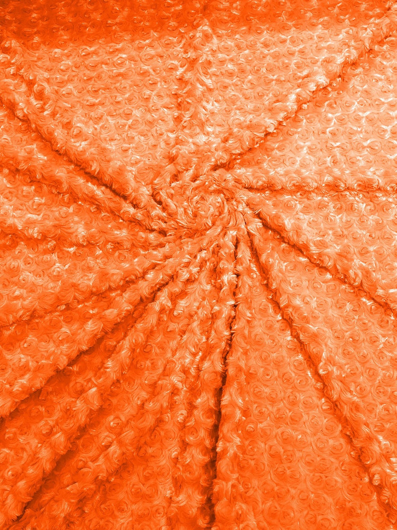 58" Minky Swirl Rose Fabric - Orange - Soft Rosebud Plush Fur Fabric Sold By The Yard