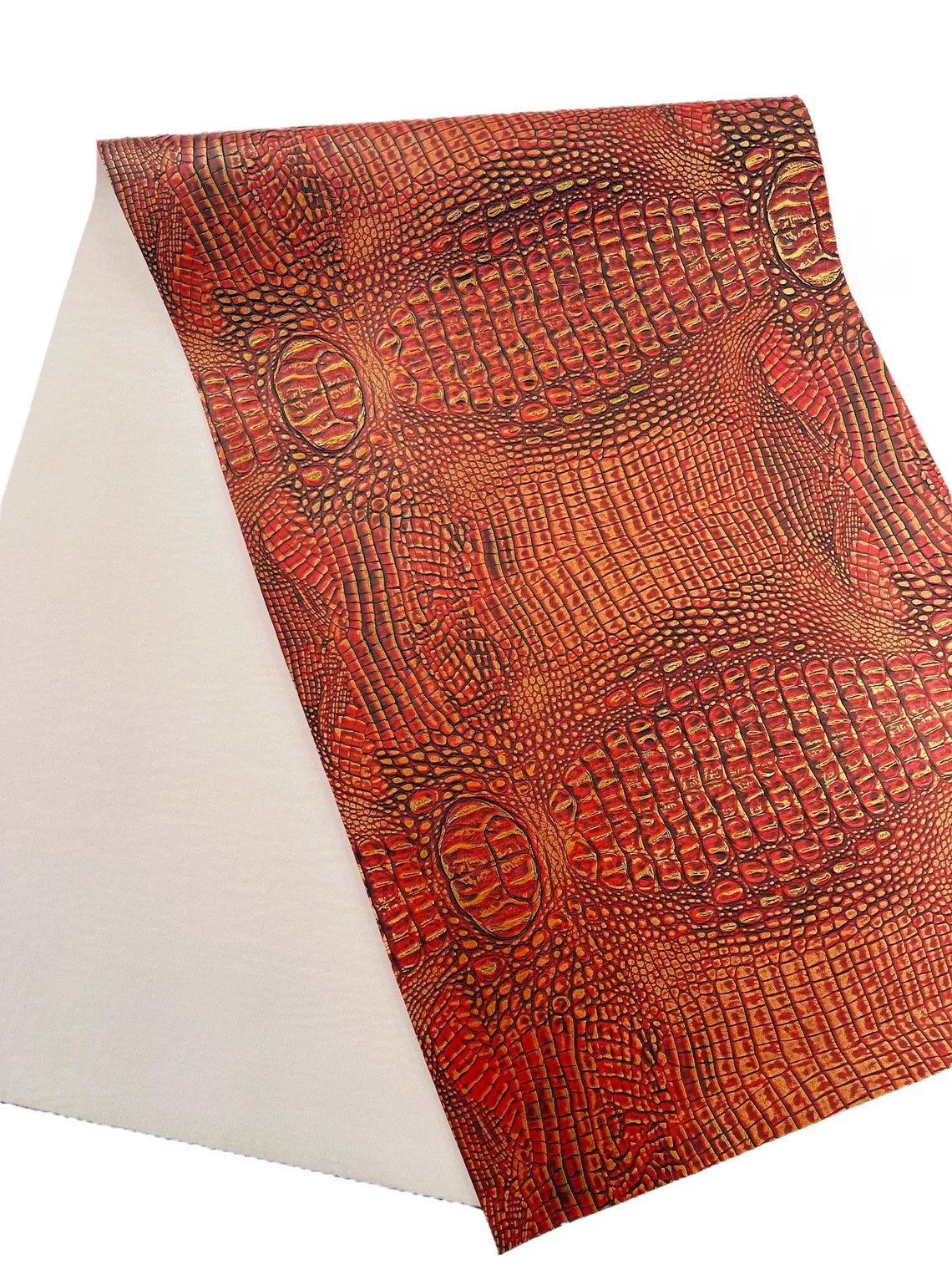 Alligator Faux Leather Vinyl - Orange / Gold - Fabric 3D Scales Design Vinyl Alligator By Yard