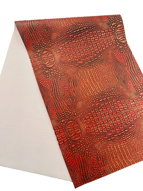 Alligator Faux Leather Vinyl - Orange / Gold - Fabric 3D Scales Design Vinyl Alligator By Yard