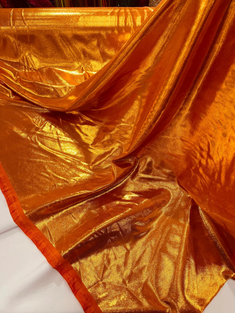 Foil Metallic Spandex Fabric - Orange / Gold - Shiny Metallic Foil Spandex Fabric by Yard