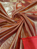 Foil Metallic Spandex Fabric - Orange / Gold - Shiny Metallic Foil Spandex Fabric by Yard