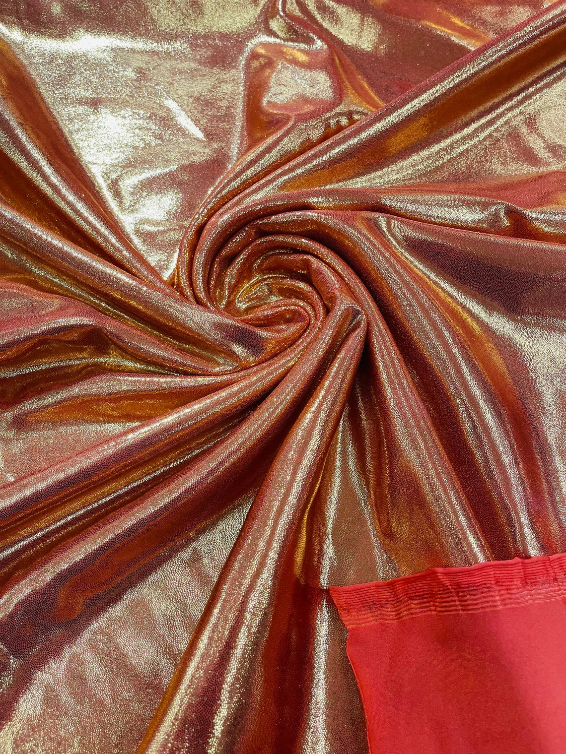 Foil Metallic Spandex Fabric - Orange / Gold - Shiny Metallic Foil Spandex Fabric by Yard