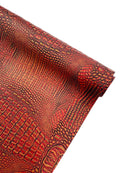 Alligator Faux Leather Vinyl - Orange / Gold - Fabric 3D Scales Design Vinyl Alligator By Yard