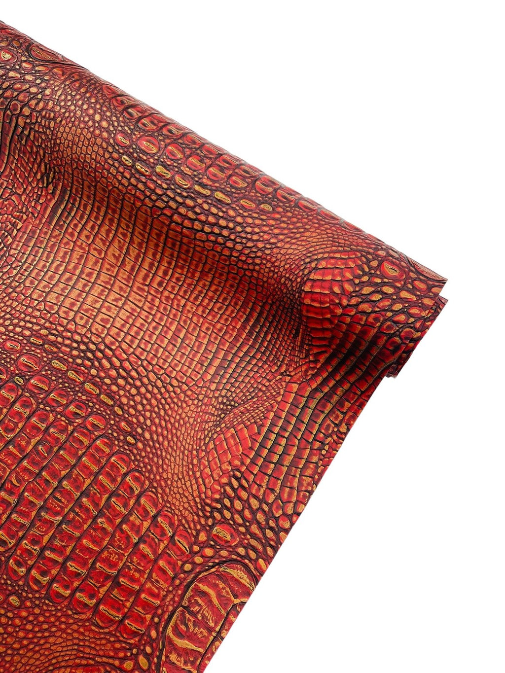 Alligator Faux Leather Vinyl - Orange / Gold - Fabric 3D Scales Design Vinyl Alligator By Yard