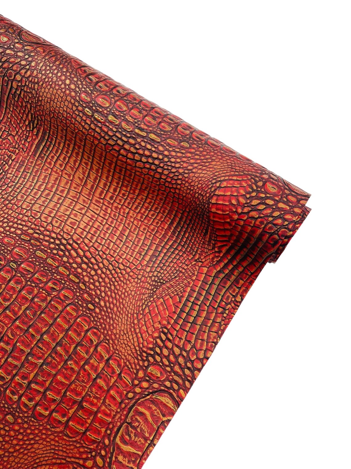Alligator Faux Leather Vinyl - Orange / Gold - Fabric 3D Scales Design Vinyl Alligator By Yard