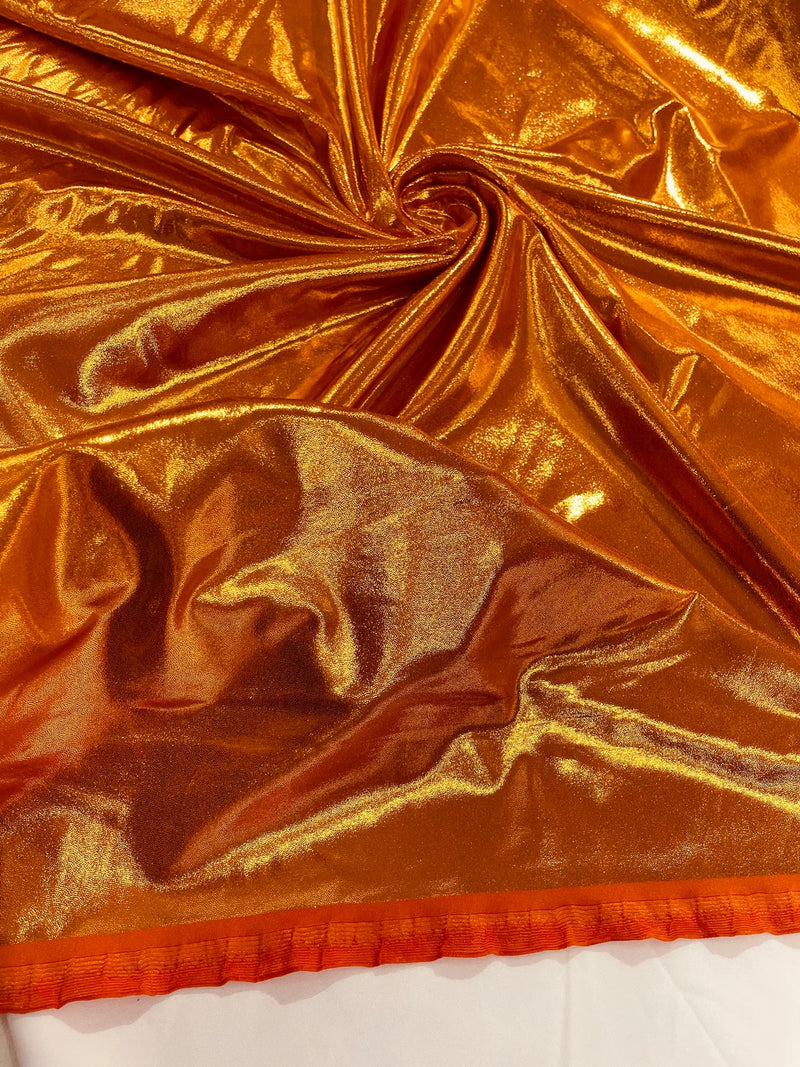 Foil Metallic Spandex Fabric - Orange / Gold - Shiny Metallic Foil Spandex Fabric by Yard