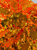 Jumbo Oval Sequins - Orange / Gold - Paillette Big Oval Sequins Design Fabric By Yard