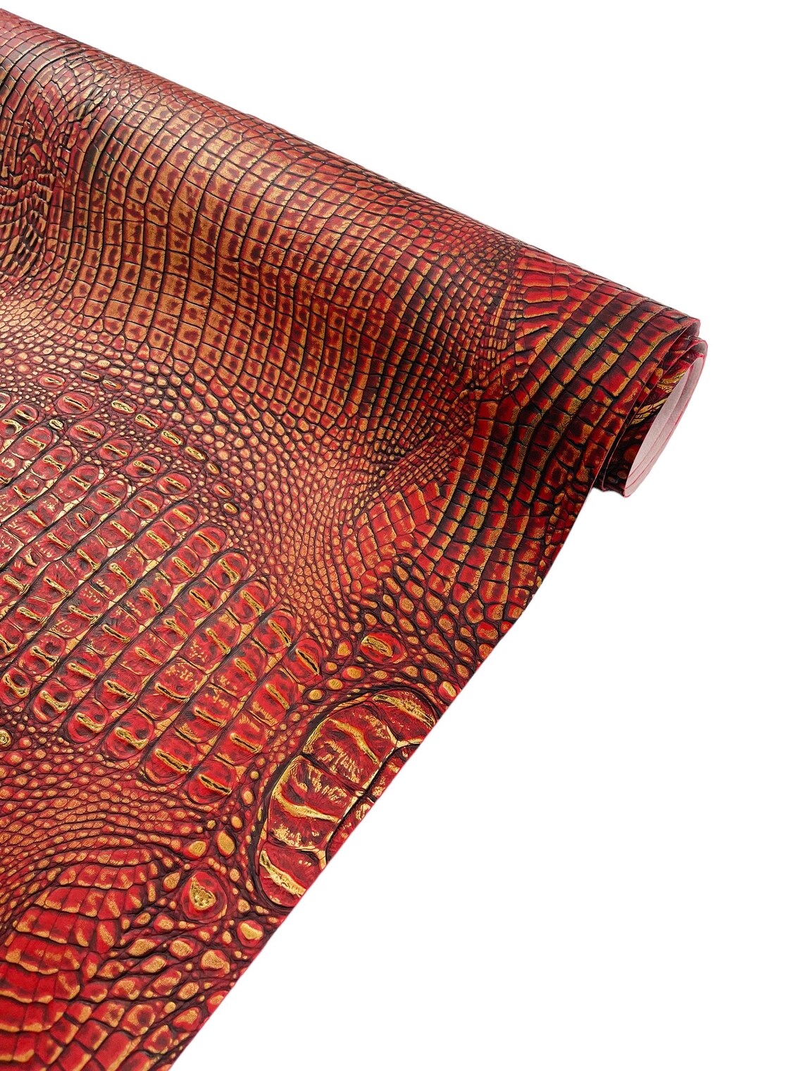 Alligator Faux Leather Vinyl - Orange / Gold - Fabric 3D Scales Design Vinyl Alligator By Yard
