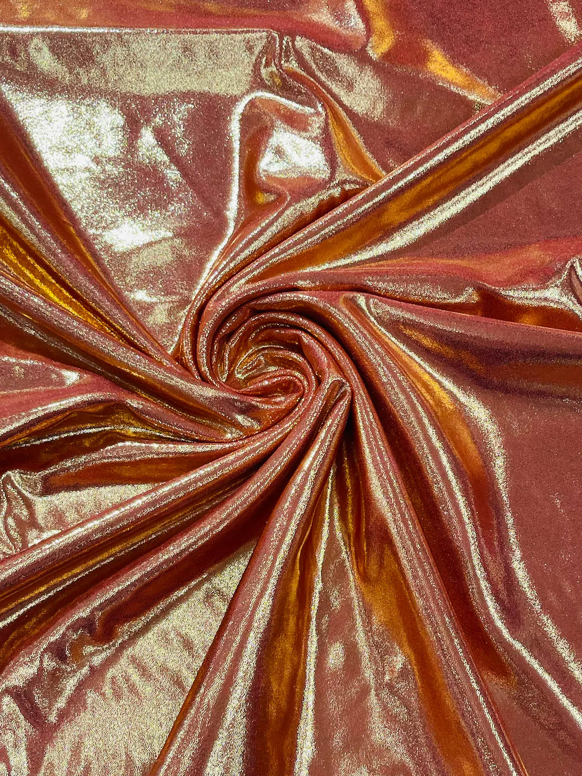Foil Metallic Spandex Fabric - Orange / Gold - Shiny Metallic Foil Spandex Fabric by Yard