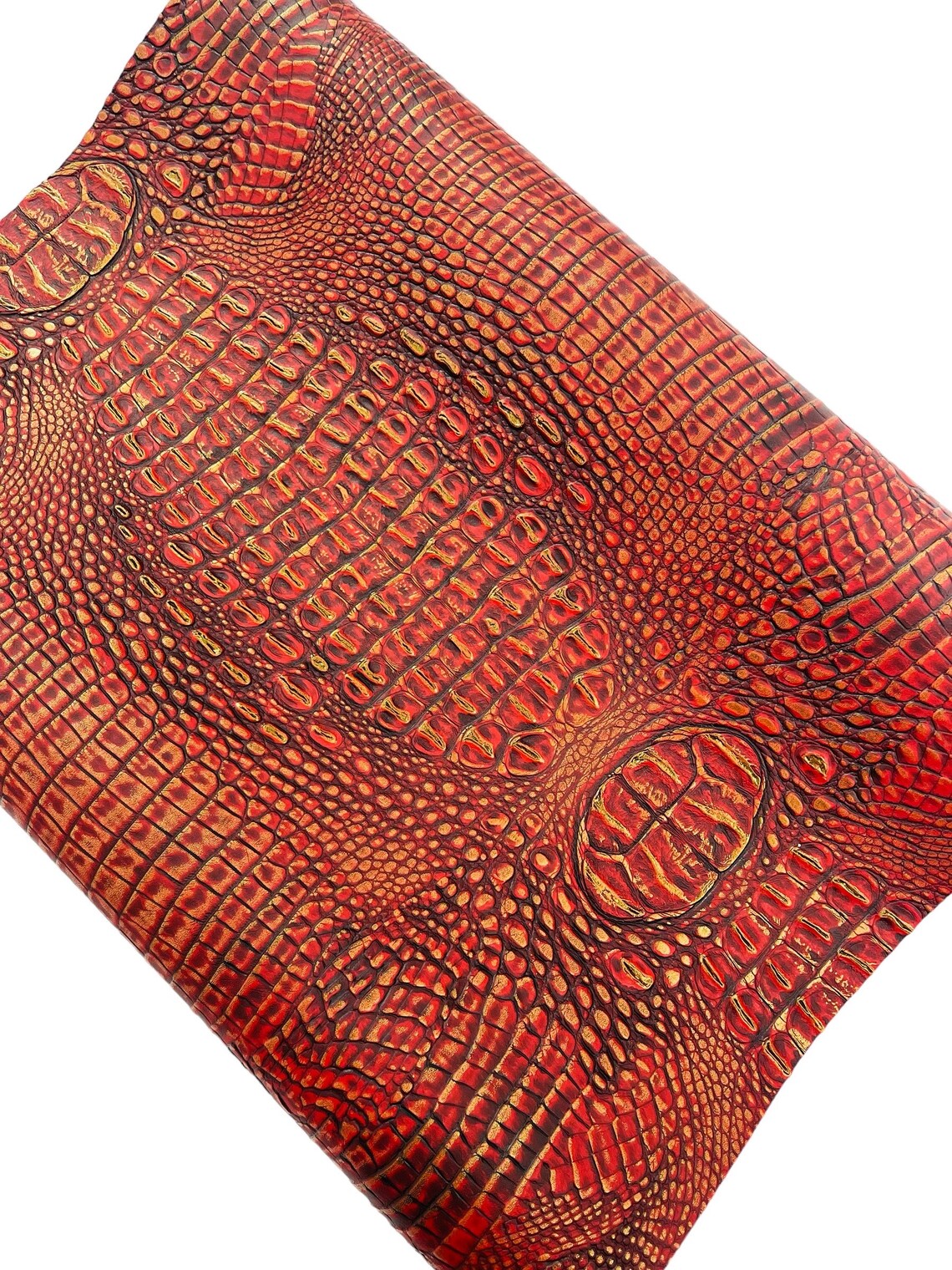 Alligator Faux Leather Vinyl - Orange / Gold - Fabric 3D Scales Design Vinyl Alligator By Yard