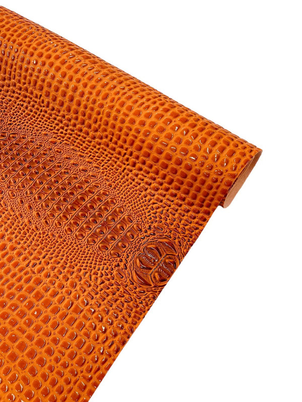 Gator Embossed Vinyl Leather Fabric - Orange - Faux Gator Skin Vinyl Fabric Sold By Yard