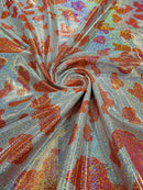 Cow Print Design Spandex - Orange - Holographic Print Poly Spandex 4 Way Stretch Fabric By Yard