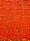 4 Way Stretch Fabric - Neon Orange - Sequins Design on Spandex Mesh Fashion Fabric