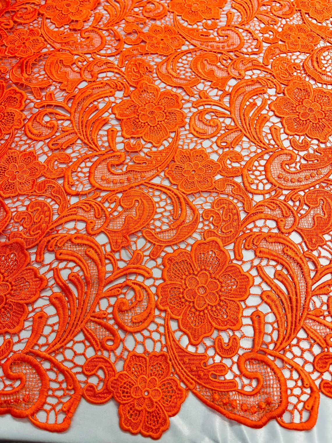 Guipure Lace Fabric - Orange - Floral Bridal Lace Guipure By Yard METATRONFABRICSINC Guipure Lace Fabric - Orange - Floral Bridal Lace Guipure By Yard METATRONFABRICSINC