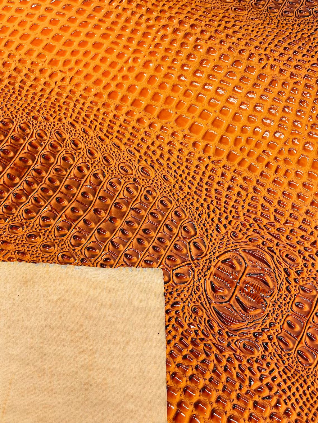 Gator Embossed Vinyl Leather Fabric - Orange - Faux Gator Skin Vinyl Fabric Sold By Yard