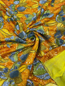 Orchid Design Sequins - Orange - 4 Way Stretch Full Sequins Floral Design Mesh Fabric By Yard