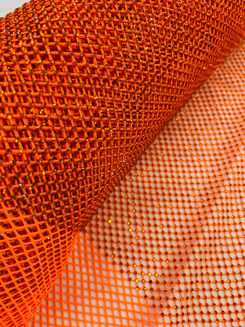 Burgundy Rhinestone Fabric On Burgundy Stretch Net Fabric, Spandex