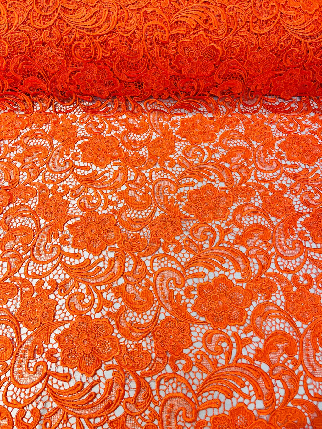 Guipure Lace Fabric - Orange - Floral Bridal Lace Guipure By Yard