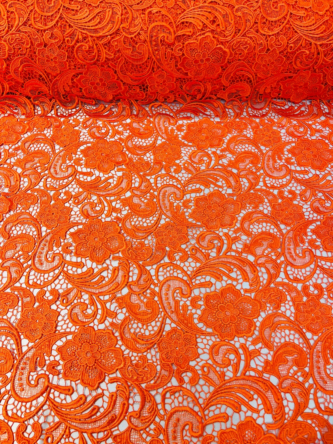 Guipure Lace Fabric - Orange - Floral Bridal Lace Guipure By Yard