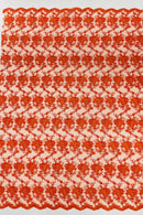 Embroidered Flower Fabric - Orange - Floral Design Scalloped Border Fabric By Yard
