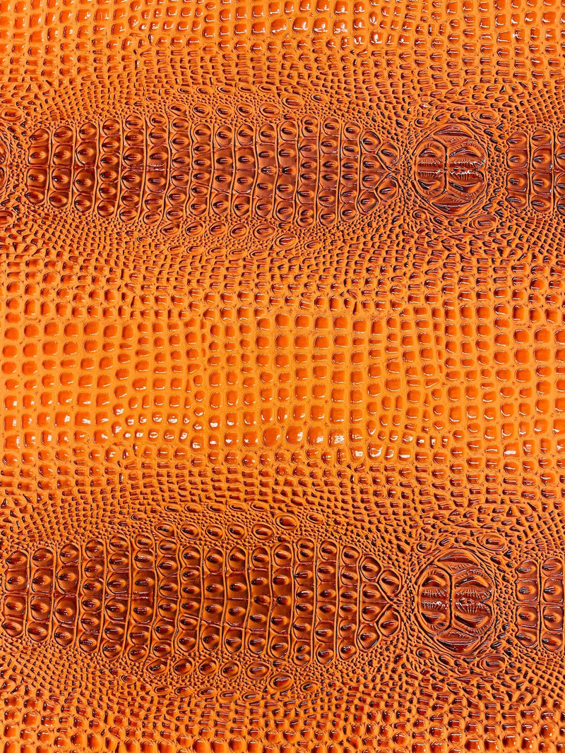 Gator Embossed Vinyl Leather Fabric - Orange - Faux Gator Skin Vinyl Fabric Sold By Yard
