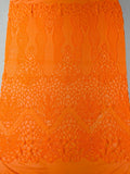 Elegant Floral Leaf Design - Orange - 4 Way Stretch Sequins Lace Spandex Fabric By Yard