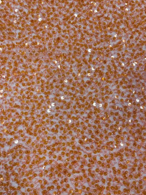 2 1/2 Pearl Sequins Bead Fabric - Orange - Small Beads and Sequins Embroidered on Lace