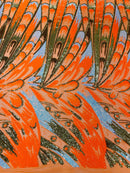 Multi-Color Sequins Design - Orange / Aqua / Gold - 4 Way Stretch Sequins Fabric By The Yard
