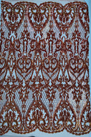 Heart Damask Sequins - Orange Iridescent - 4 Way Stretch Sequins Fabric By Yard