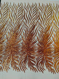 Angel Wing Sequin Design - Iridescent Orange - Wing Patterns Embroidered with Sequins on Mesh Sold By Yard