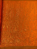 Geometric Fabric - Orange - Geometric Sequins Pattern Design 4 Way Stretch Sold By Yard