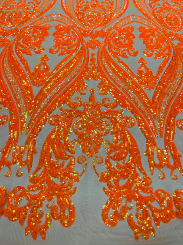 Damask Sequins Fabric - 4 Way Stretch Big Damask Sequins Fabric - Pick Color - 25 Yard Roll