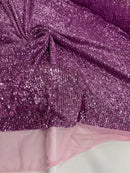 Mille Striped Stretch Sequins - Orchid - 4 Way Stretch Spandex Sequins Striped Fabric By The Yard