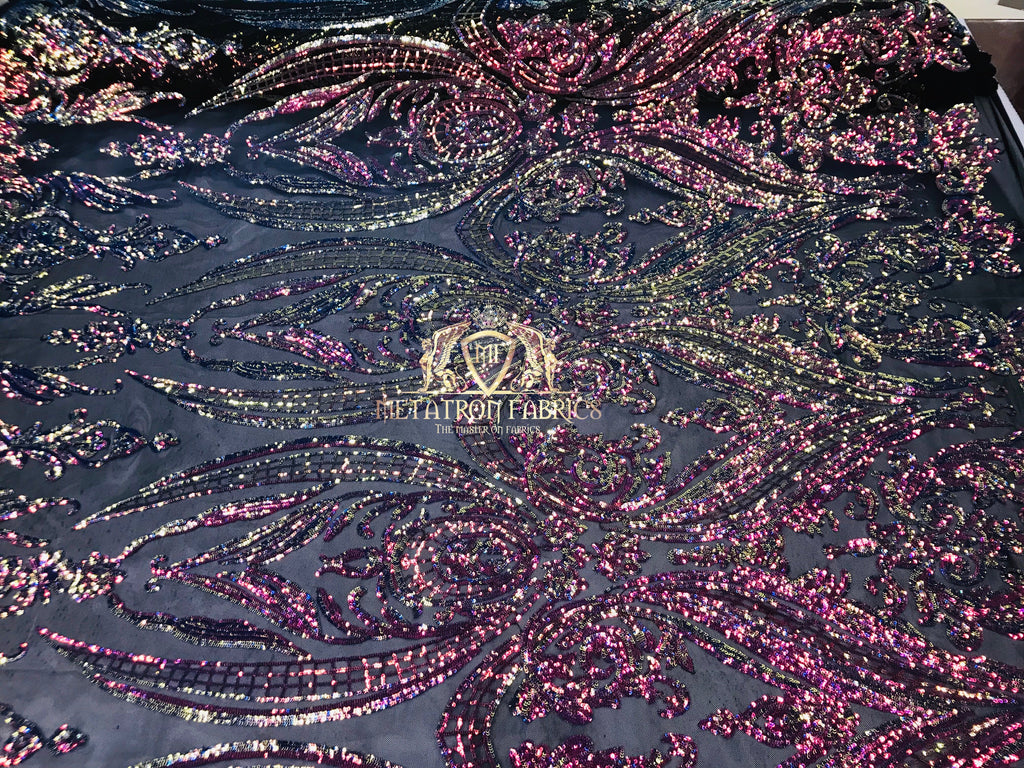 Iridescent - Rainbow - Sequins 4 Way Stretch Fabric Embroidered On Mesh Sold By The Yard