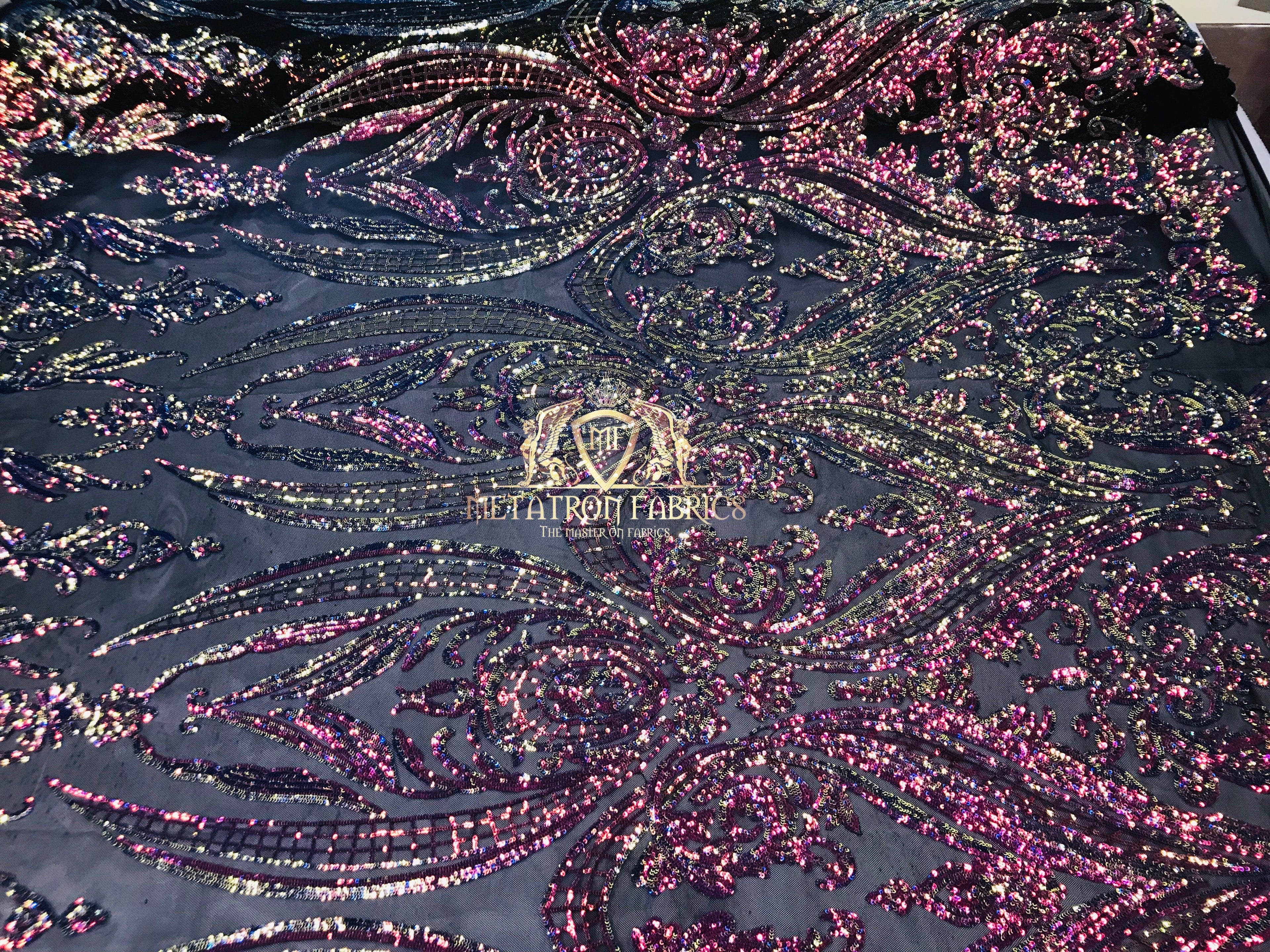 Iridescent - Rainbow - Sequins 4 Way Stretch Fabric Embroidered On Mesh Sold By The Yard