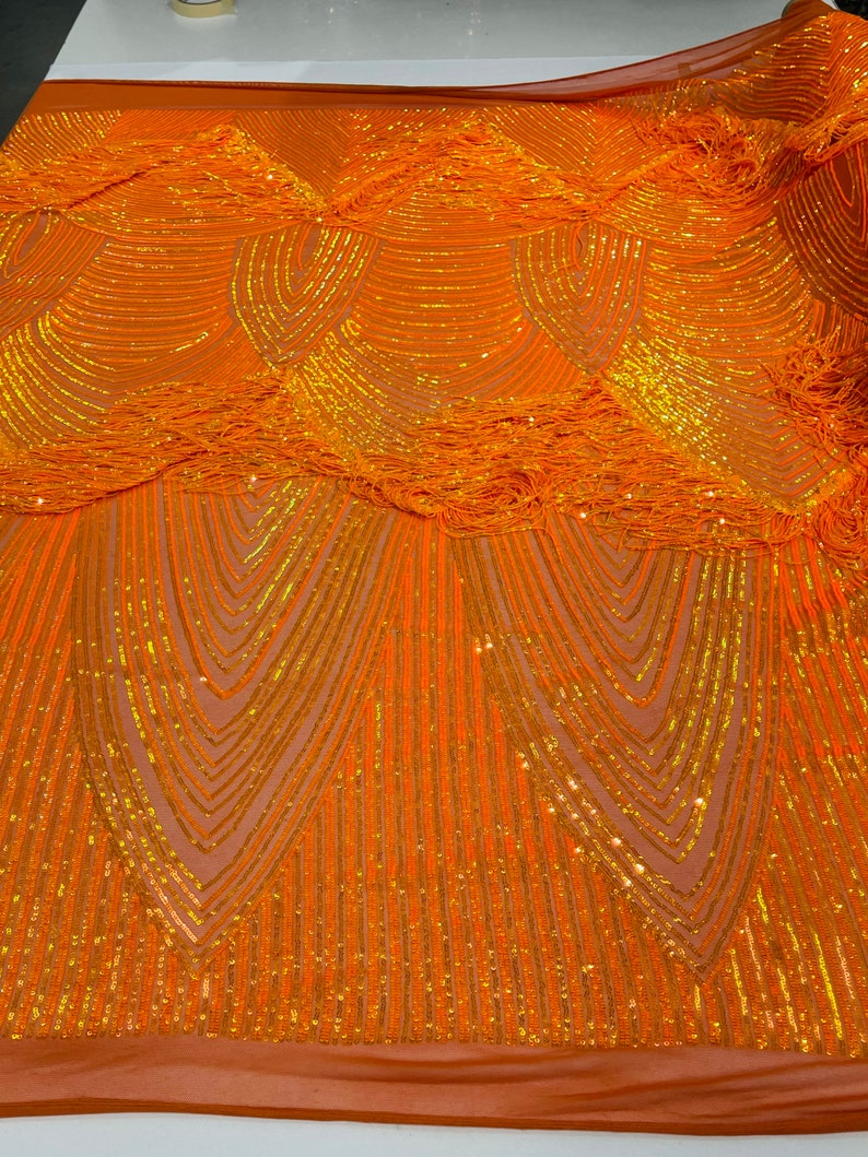 Orange Iridescent Fringe Sequins - Dangle 4 Way Stretch Fancy Sequins ...